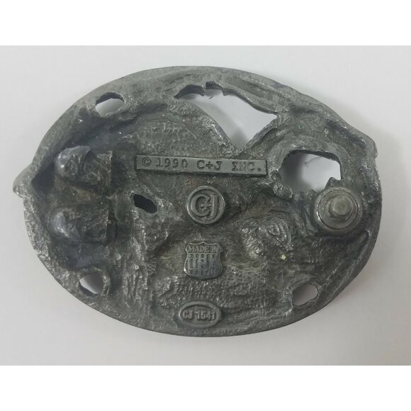 Flying Eagle Belt Buckle Enamel Glaze USA Made Silver Excellent C+J Vintage 90s - Picture 2 of 5